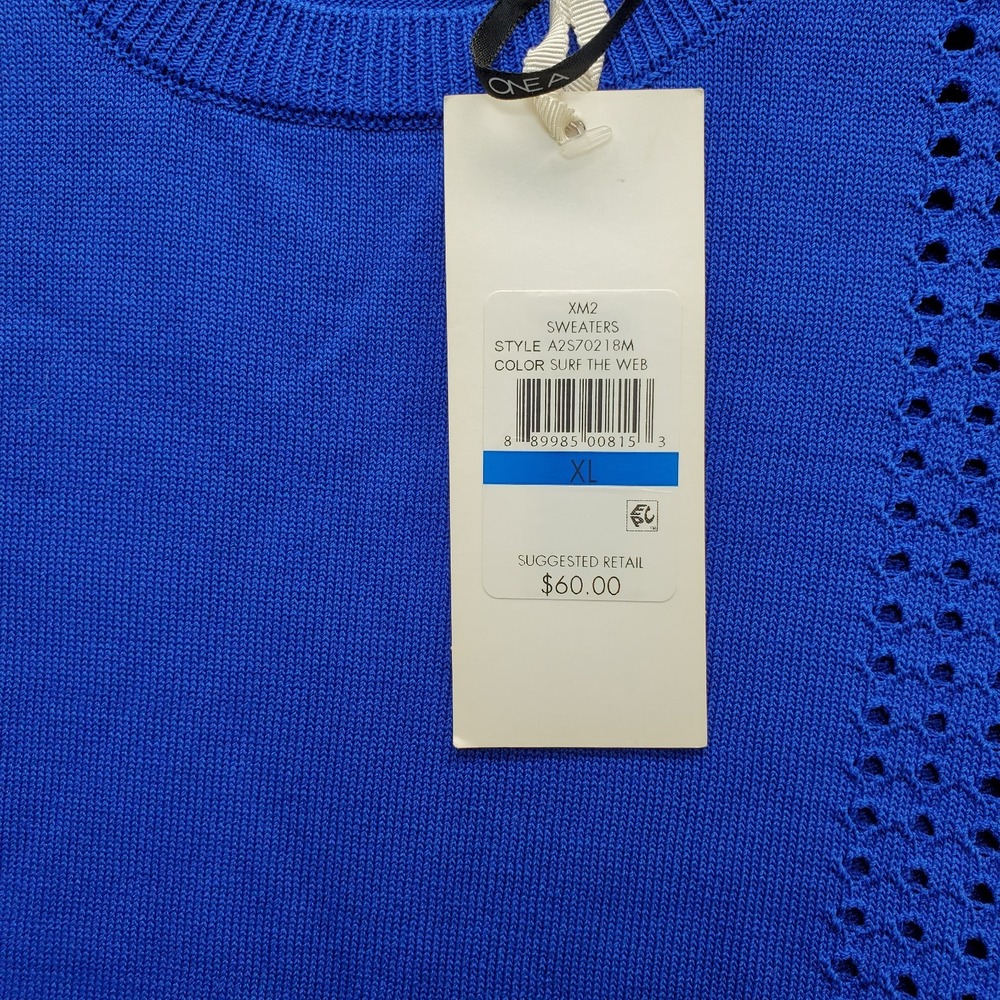 ONE A Sweater Womens XL Blue Knitted Cold Shoulder Sleeve High Low‎ Round Neck - Picture 6 of 7